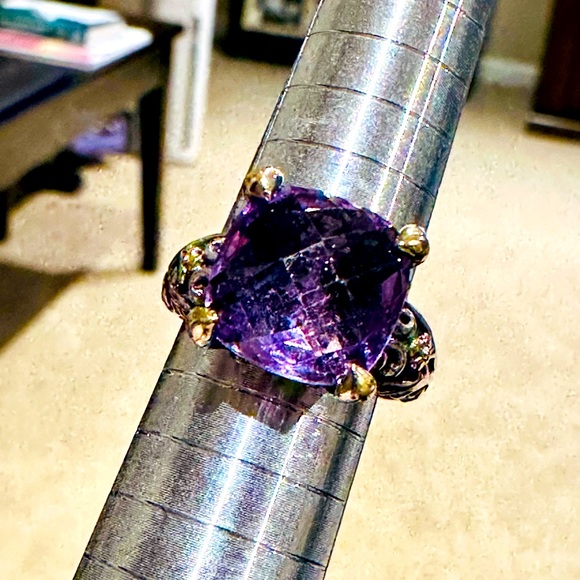 Sterling Silver 14k Yellow Gold Amethyst Fashion Ring - Picture 7 of 8